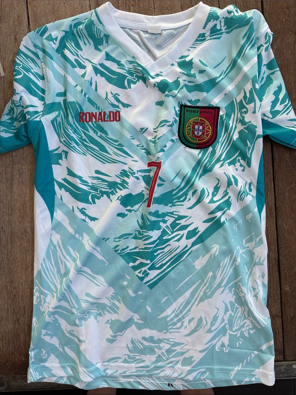 Portugal Cristiano Ronaldo Kids Soccer Jersey - Teal & White size 12